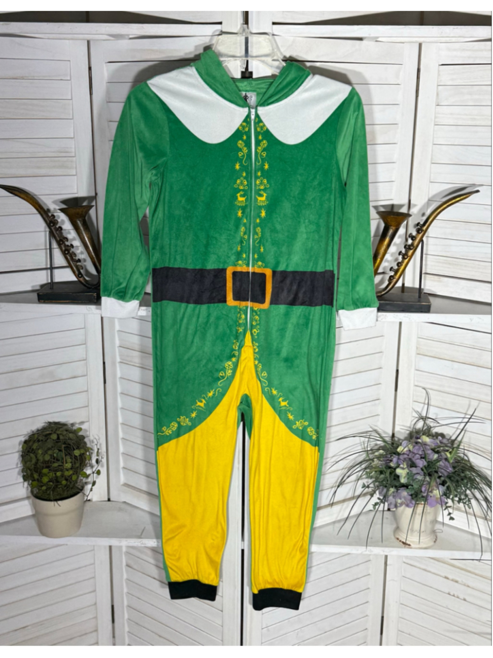 Elf movie kids Halloween costume jumpsuit crushed velvet cosplay dress up Xmas M